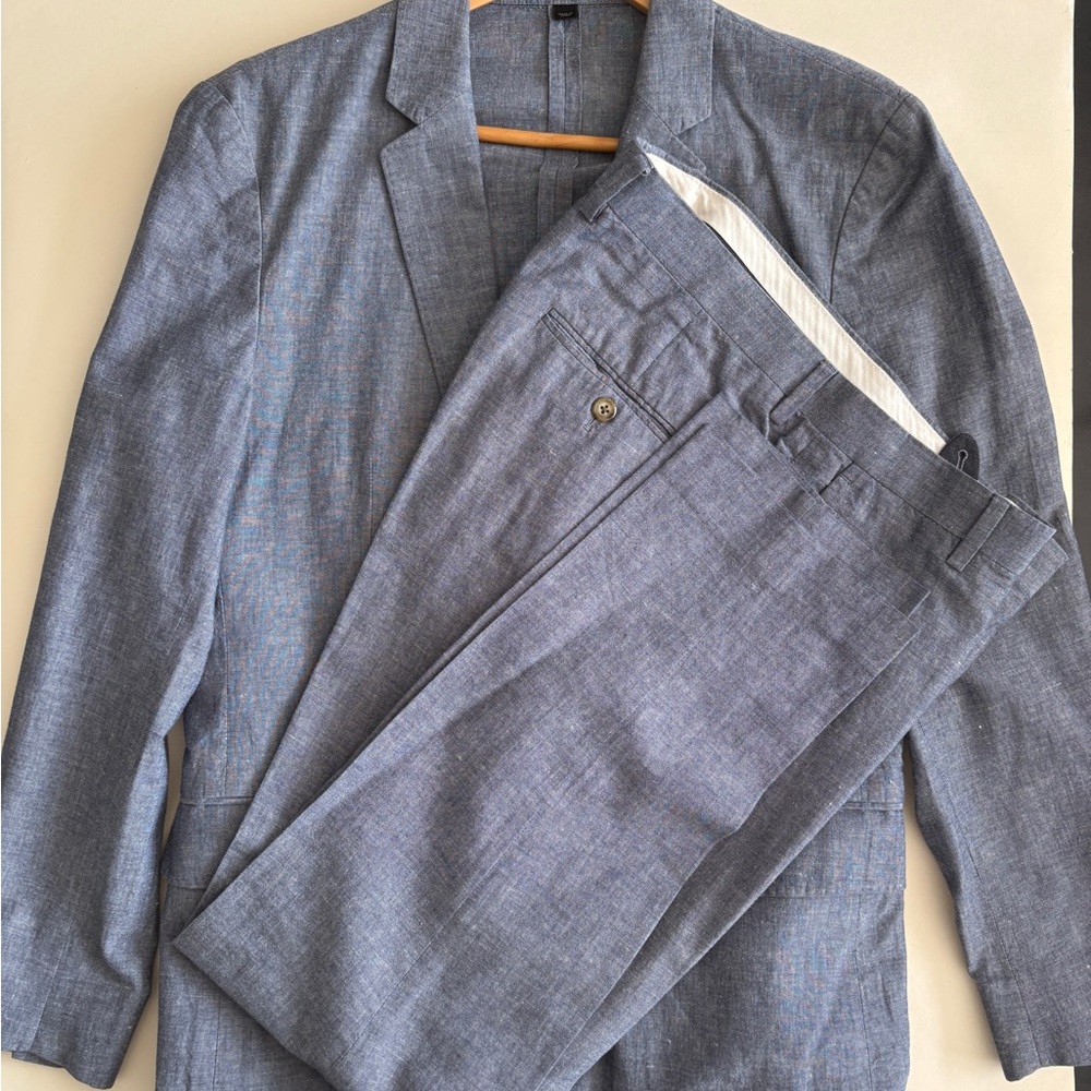 JCrew Chambray Modern Cut Suit with Textured Fabric